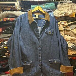 Vintage Sag Harbor Denim Corduroy Chore Barn Coat Jacket Womens Large